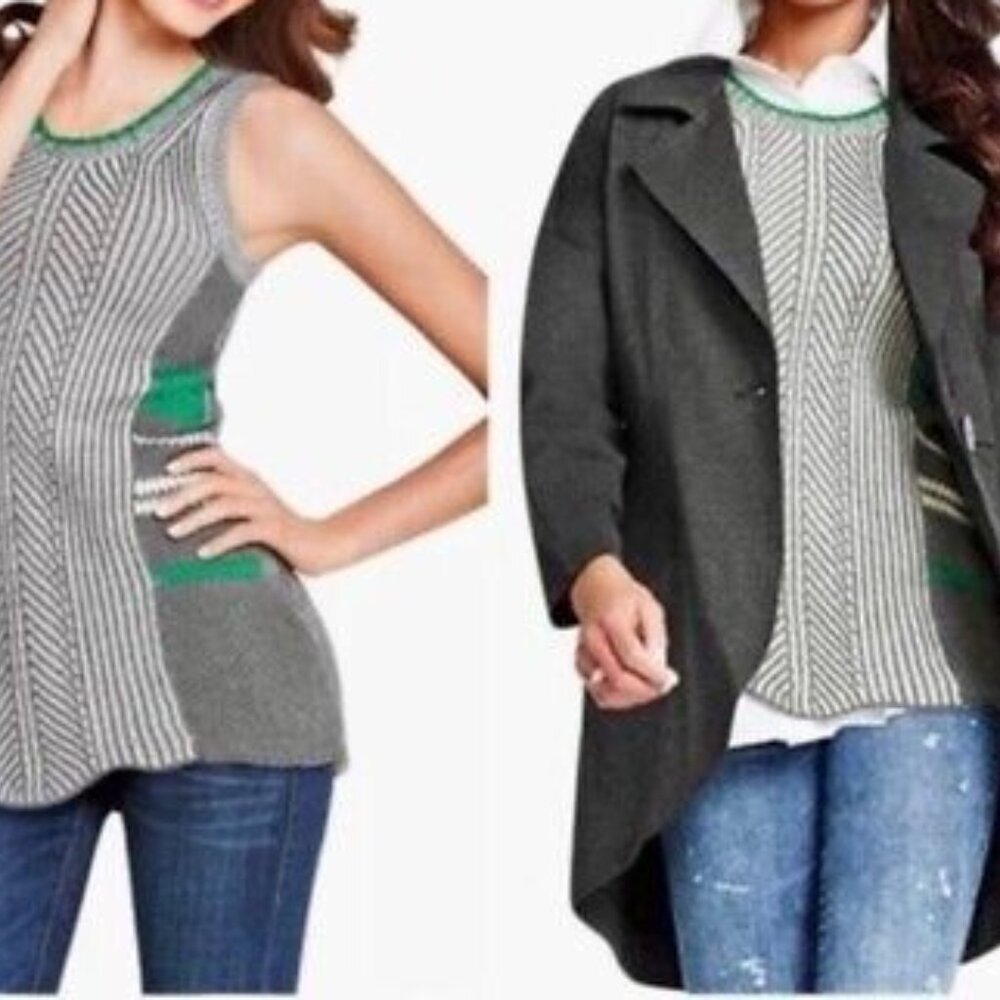 Cabi sleeveless knit trident sweater vest gray and green style # 885  size S